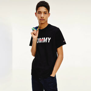 Tommy Jeans pánské černé tričko Layred grafic tee - XXL (BDS)